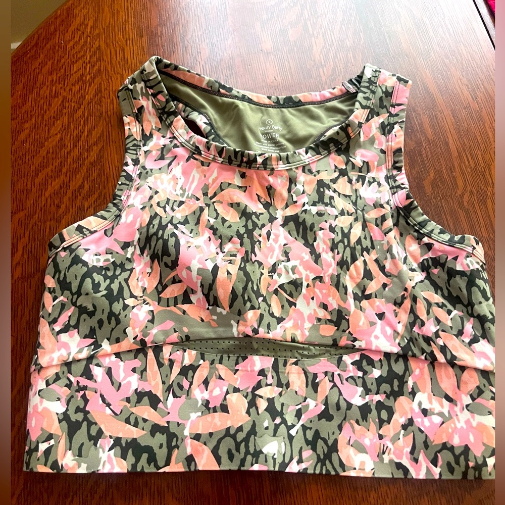 Sweaty Betty Power Frame Racerback Sports Bra in Green Floral Texture Large